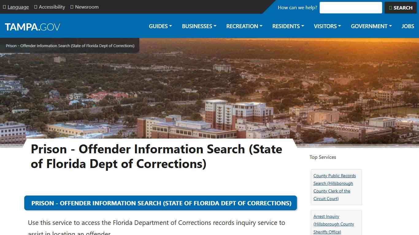 Prison - Offender Information Search (State of Florida Dept of Corrections) | City of Tampa